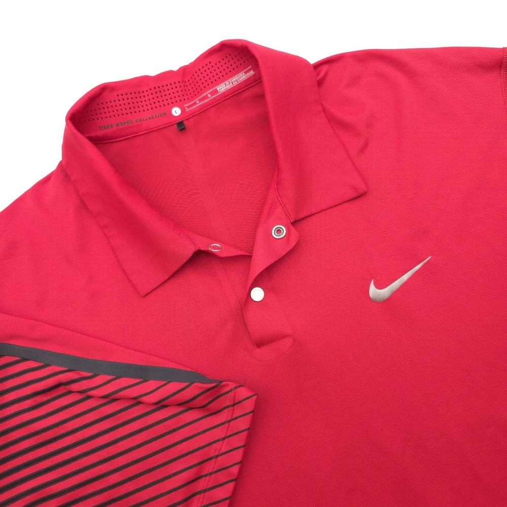 Nike Tiger‎ Woods Collection Men's Large Dri Fit Red Stripe Golf Polo 585786-680